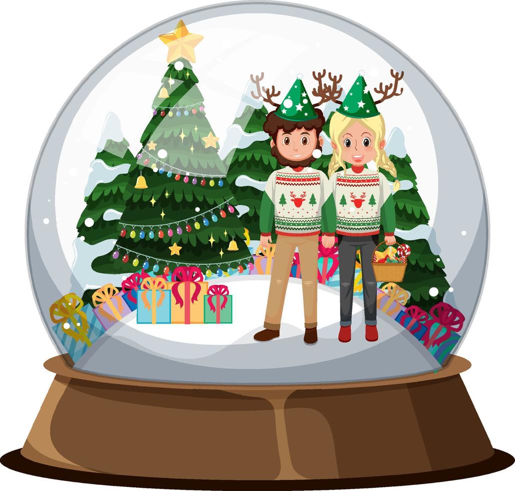 pareja, hombre y mujer, en, snowglobe vector