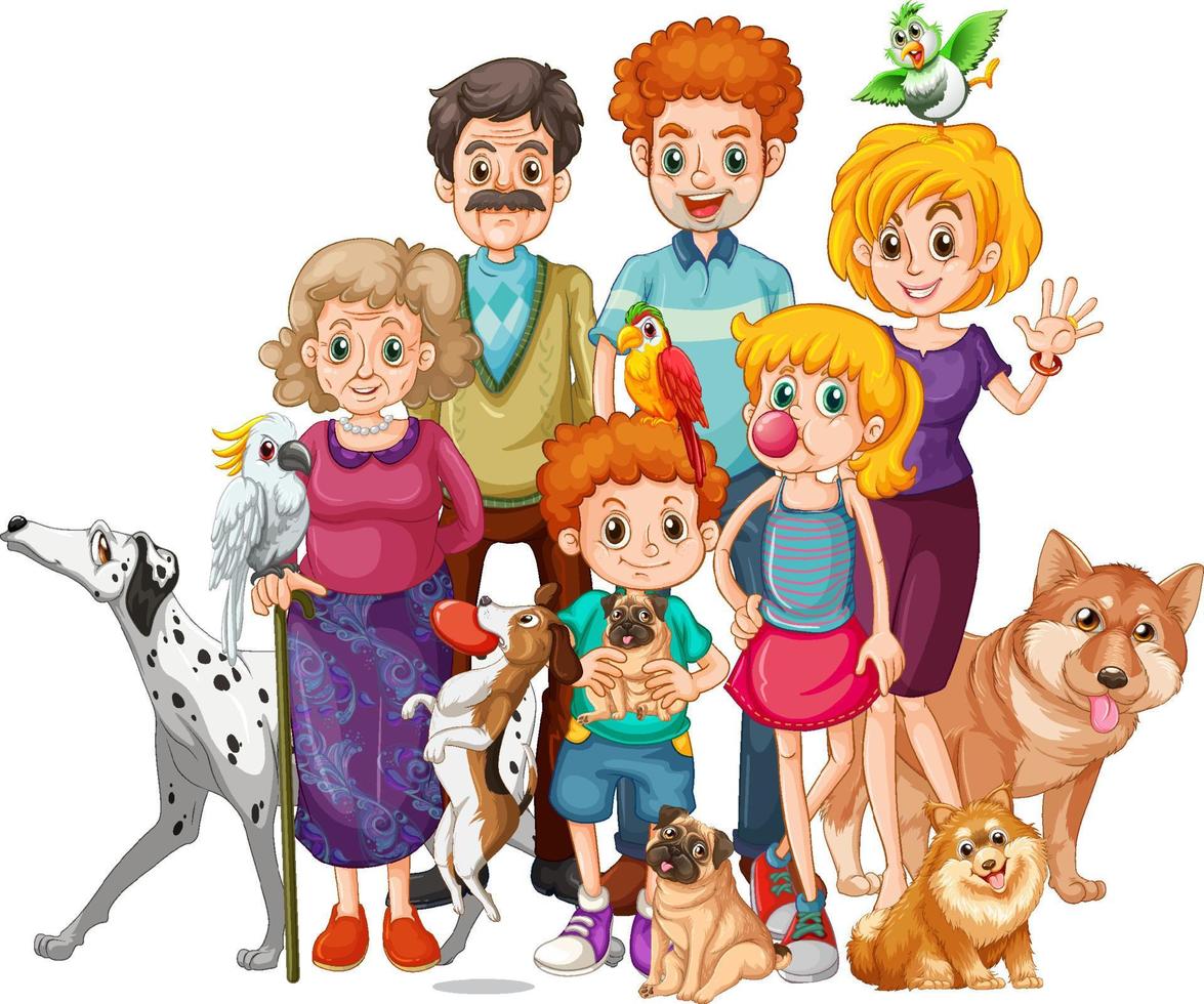 Big family members with many dogs vector