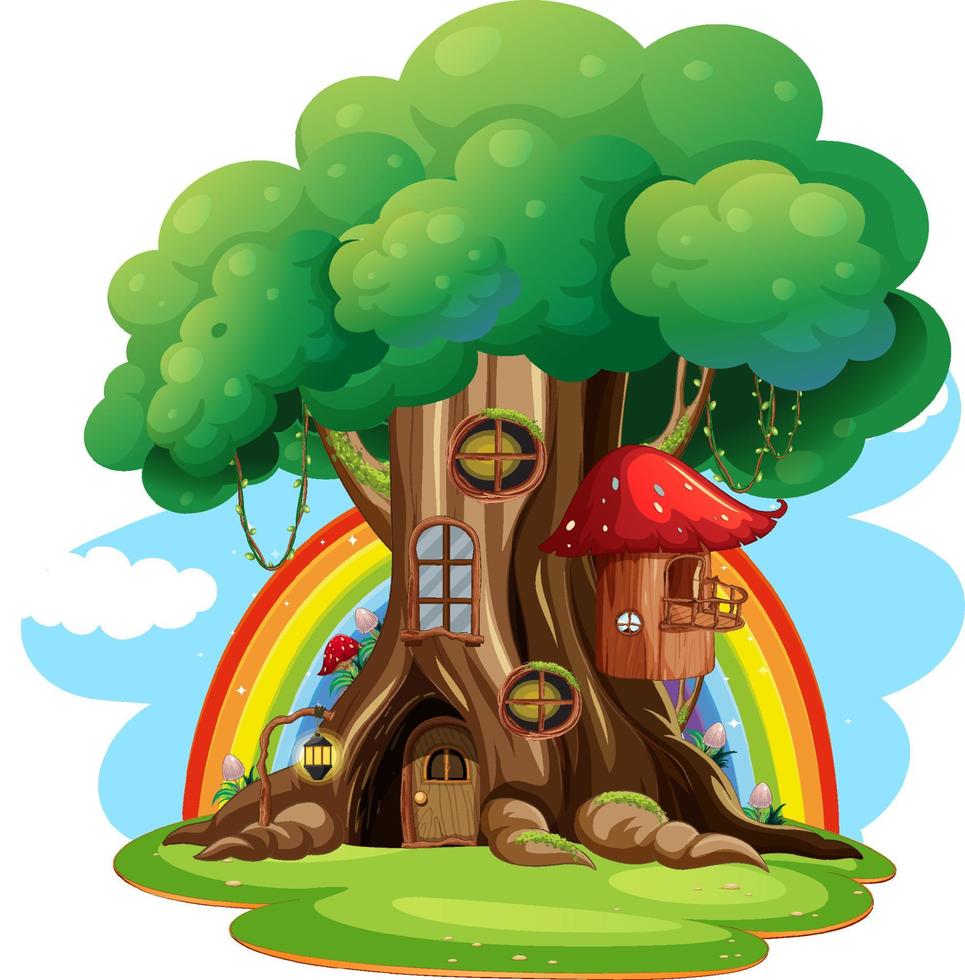 Casa del árbol de fantasía aislado sobre fondo blanco. vector