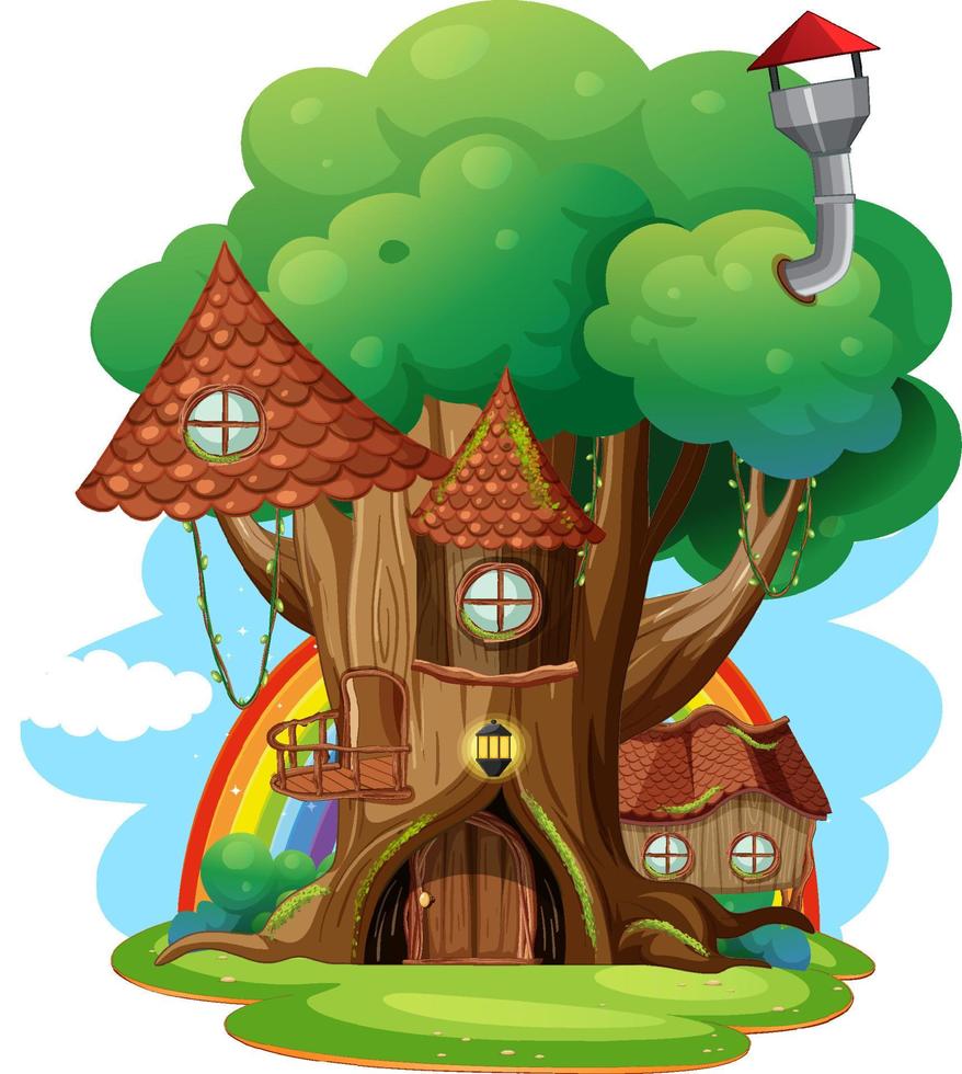 casa de árbol de fantasía dentro del tronco de árbol vector