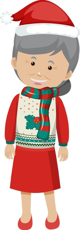 An old woman wearing Christmas outfits on white background vector