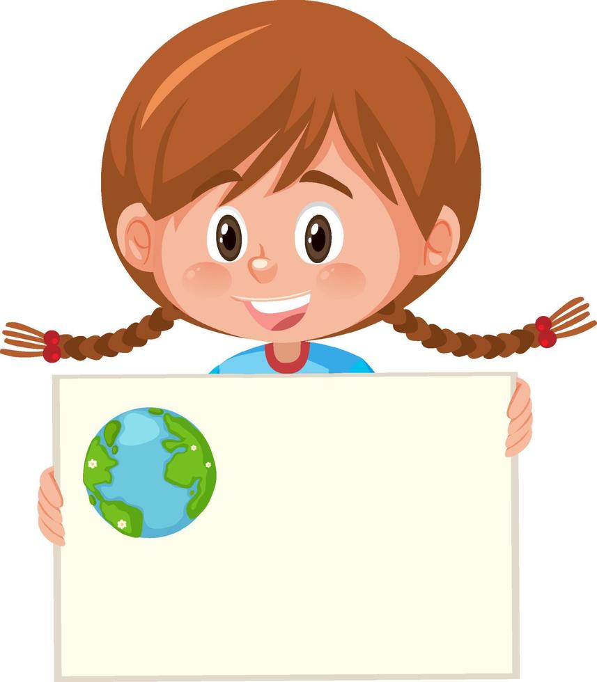 Cute girl holding empty board with earth symbol vector