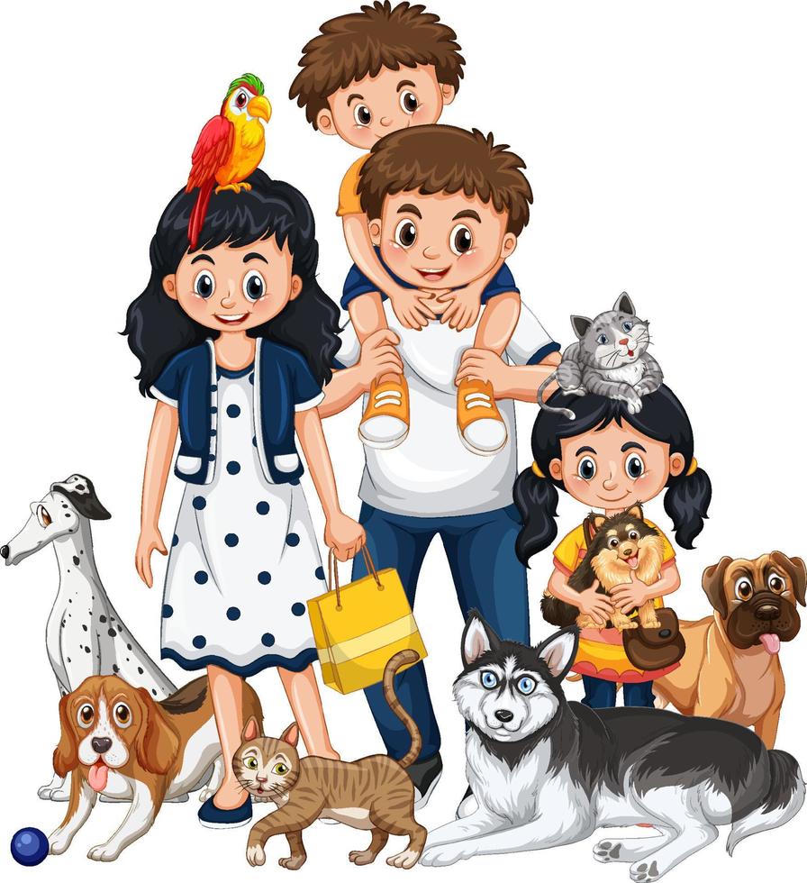 Happy family members with many dogs vector