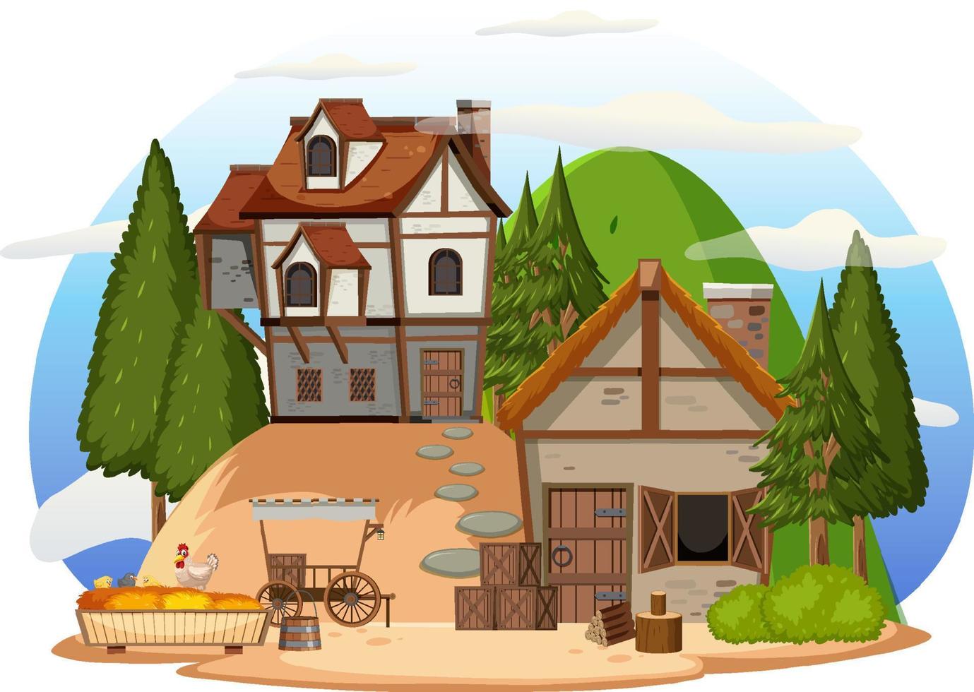 Isolated ancient medieval village vector