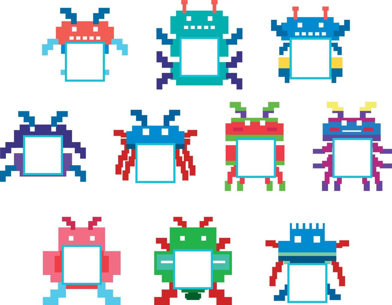 Set of pixel game monster characters isolated vector