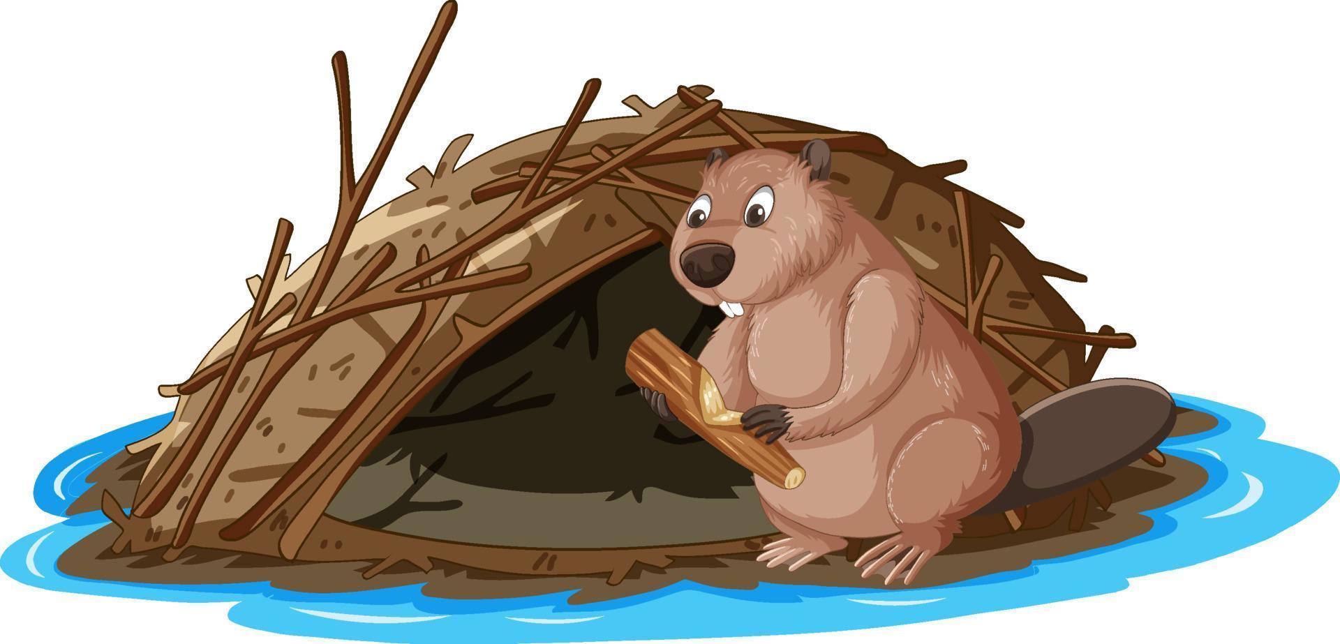 A beaver building a dam in cartoon style vector