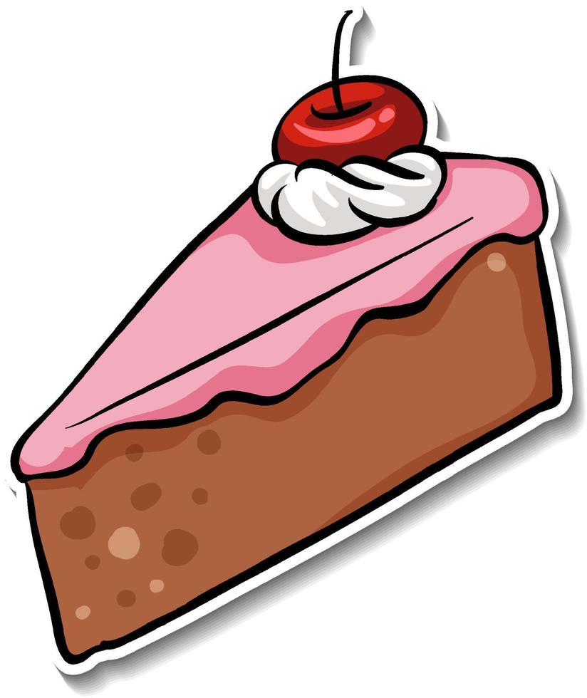 A piece of strawberry cake with cherry on the top vector