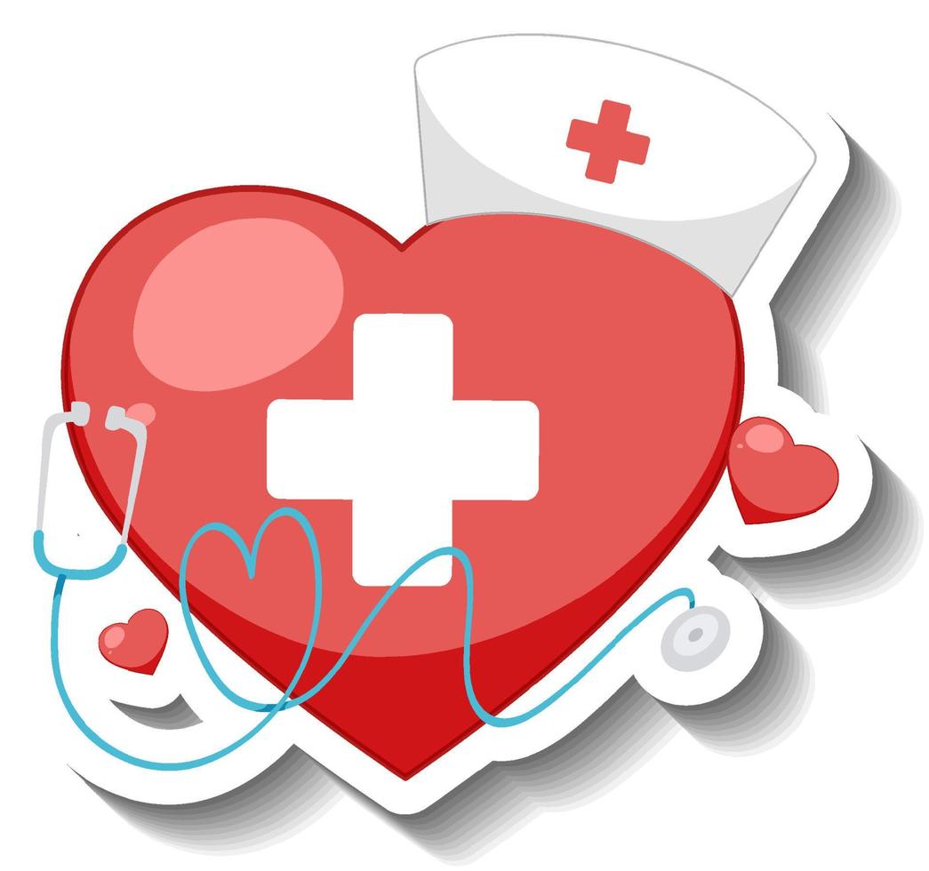 Red gradient heart with nursing cap and stethoscope vector