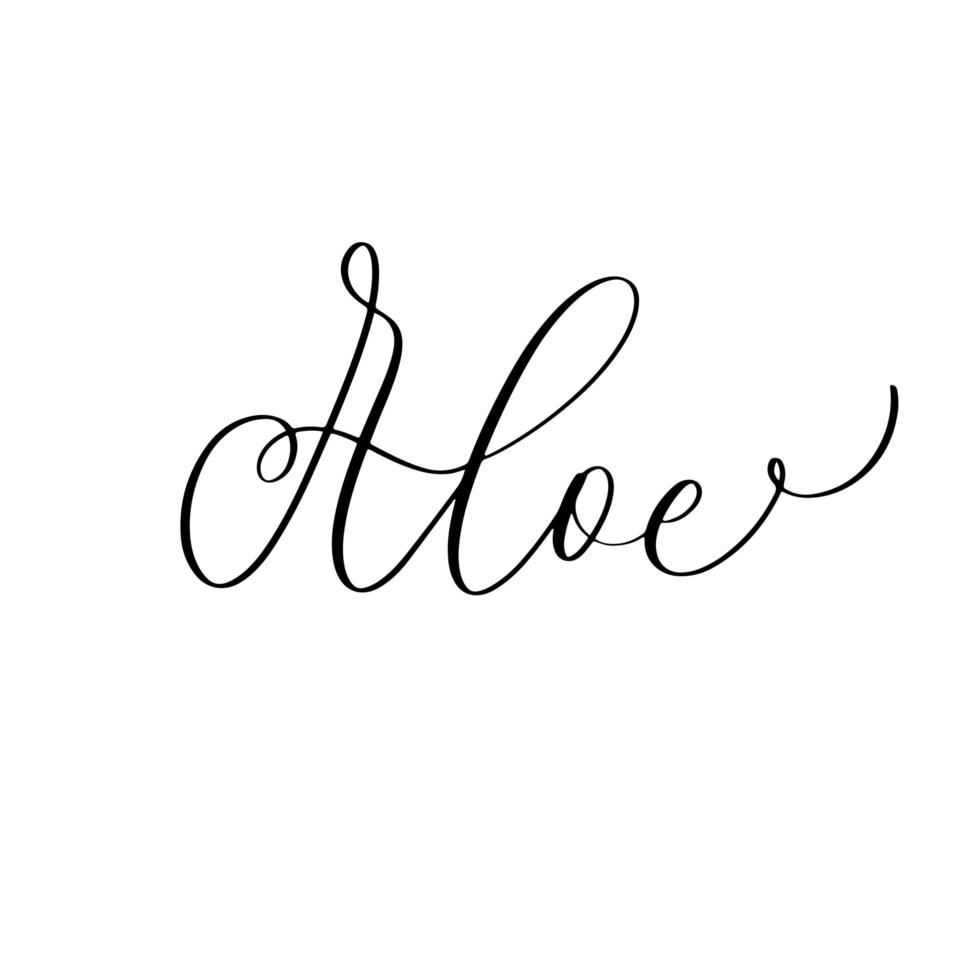 Aloe lettering inscription, simple vector illustration, background, label design, logo.
