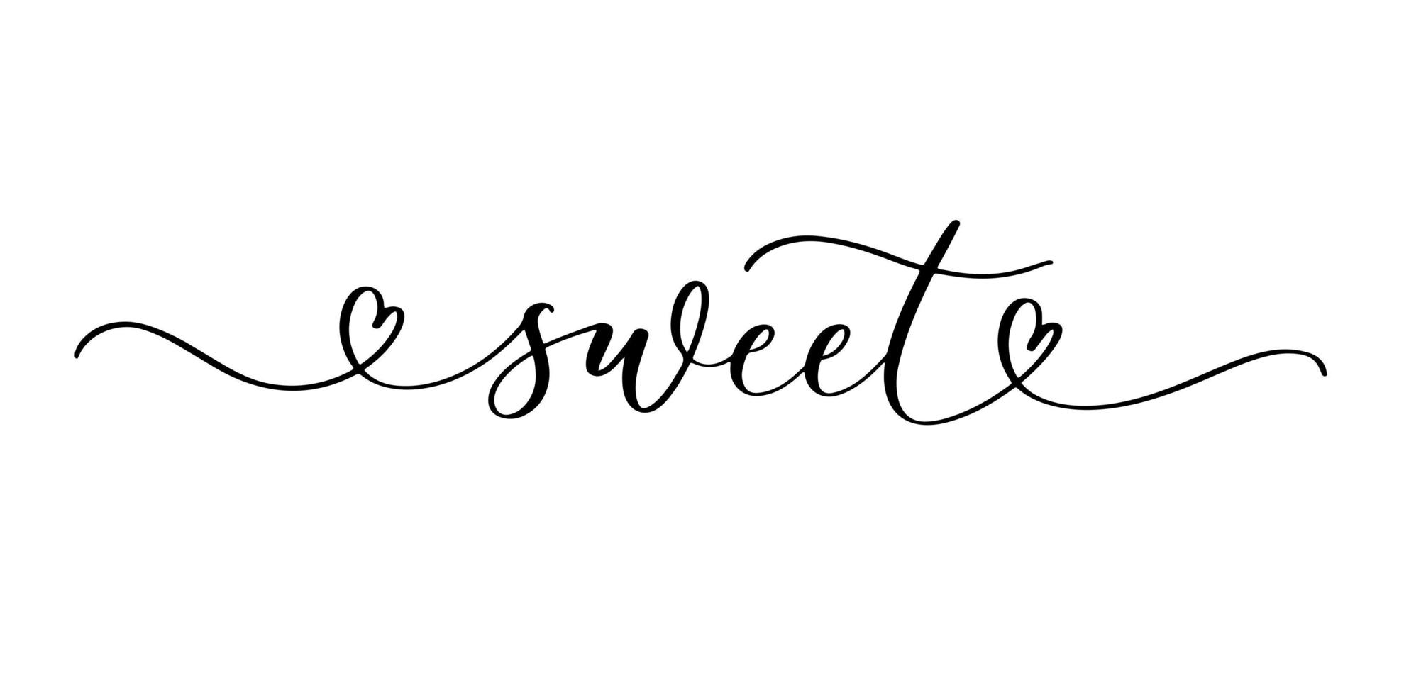 Sweet. lettering text in line vector with hearts.