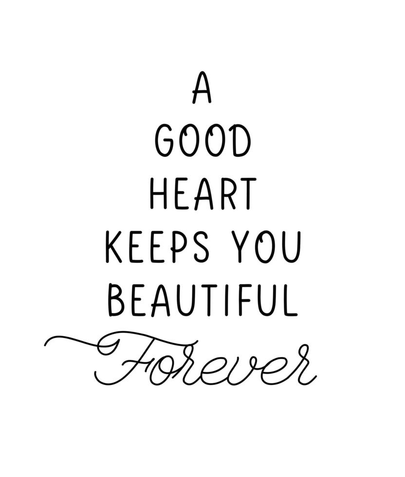 A good heart keeps you beautiful forever. Inspiring creative motivation lettering quote poster template. vector