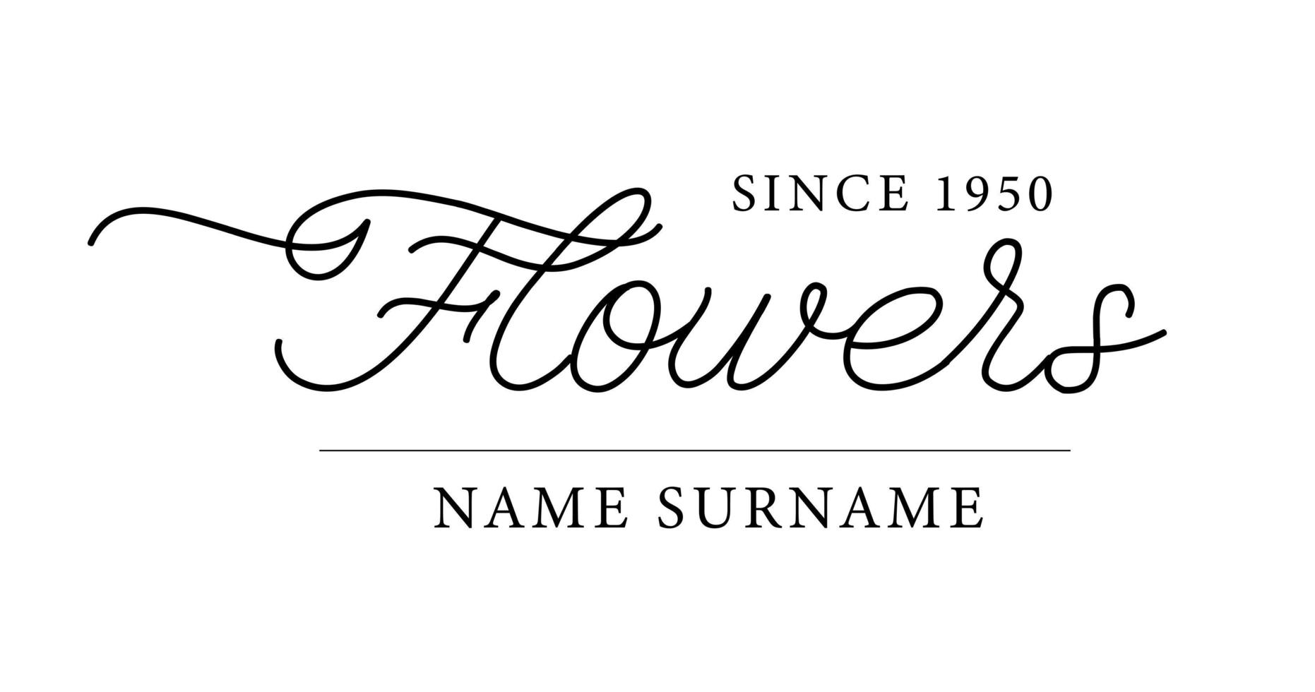 Hand lettering flowers logo. Vector illustration in trendy calligraphy line art style.