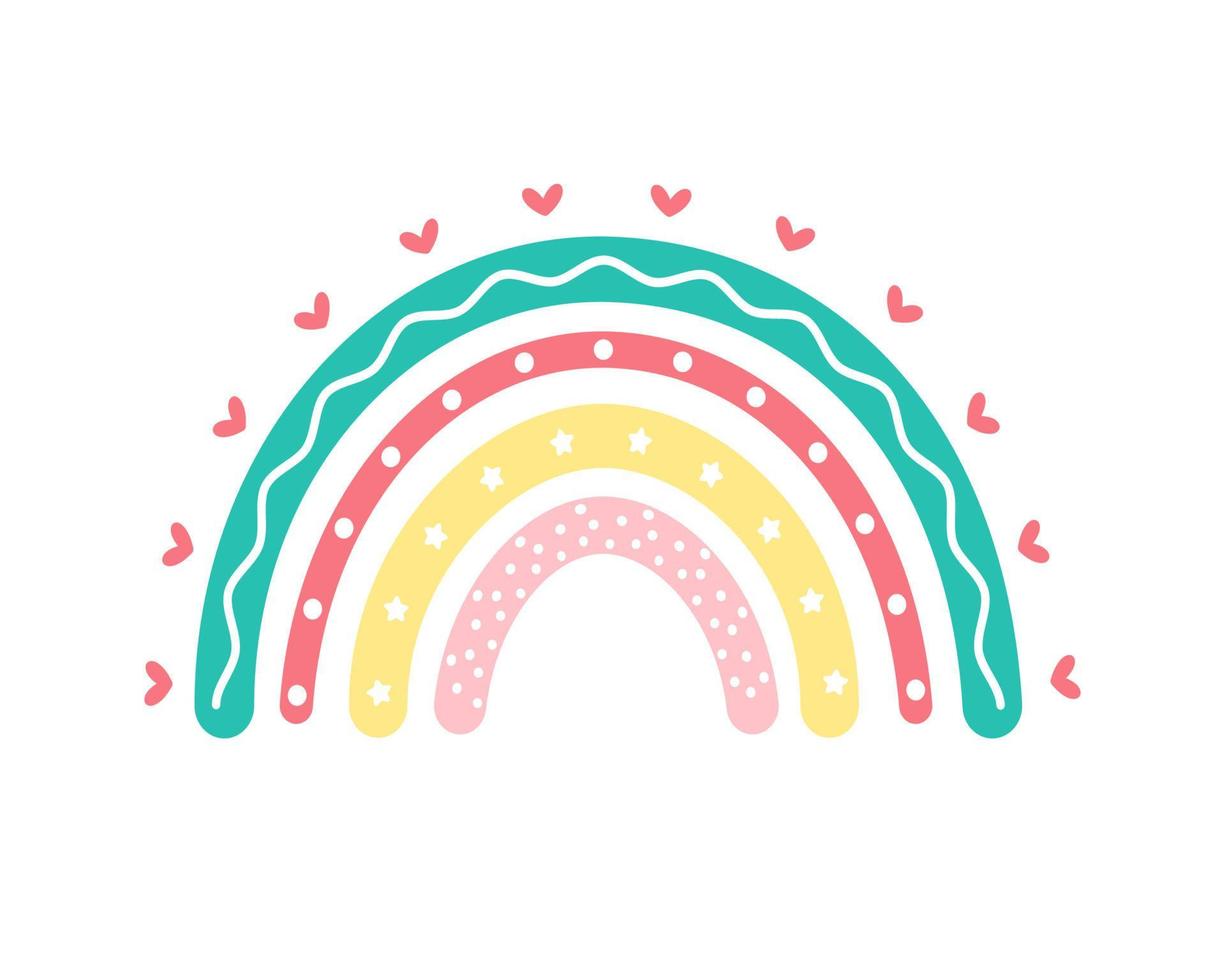 scandinavian rainbow cute greeting card elements isolated on a white background vector