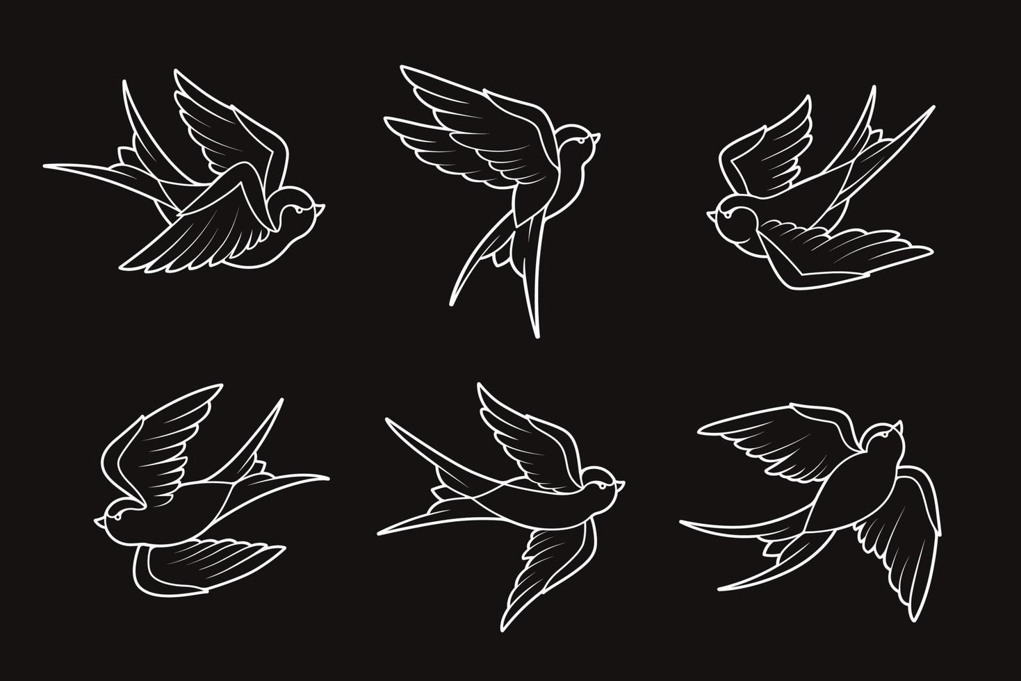 Old School Tattoo Swallow Birds Set vector