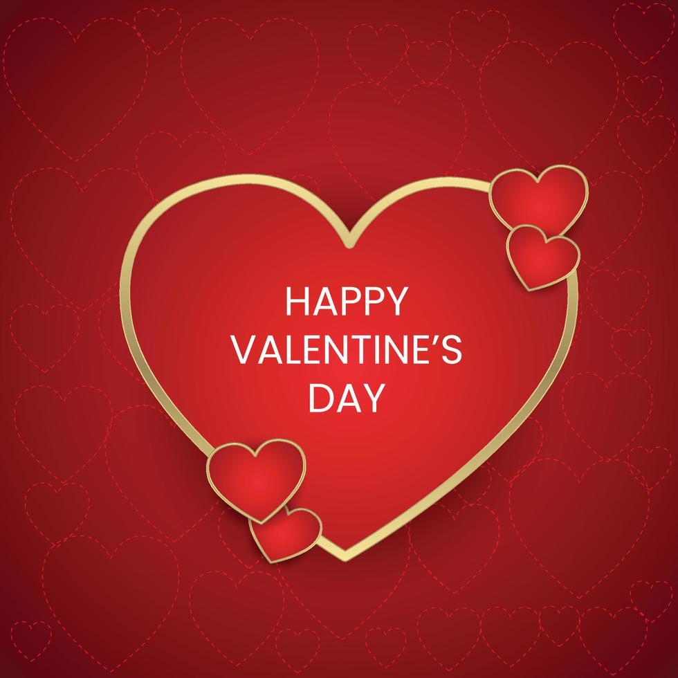 Happy valentines day hearts with gold border vector