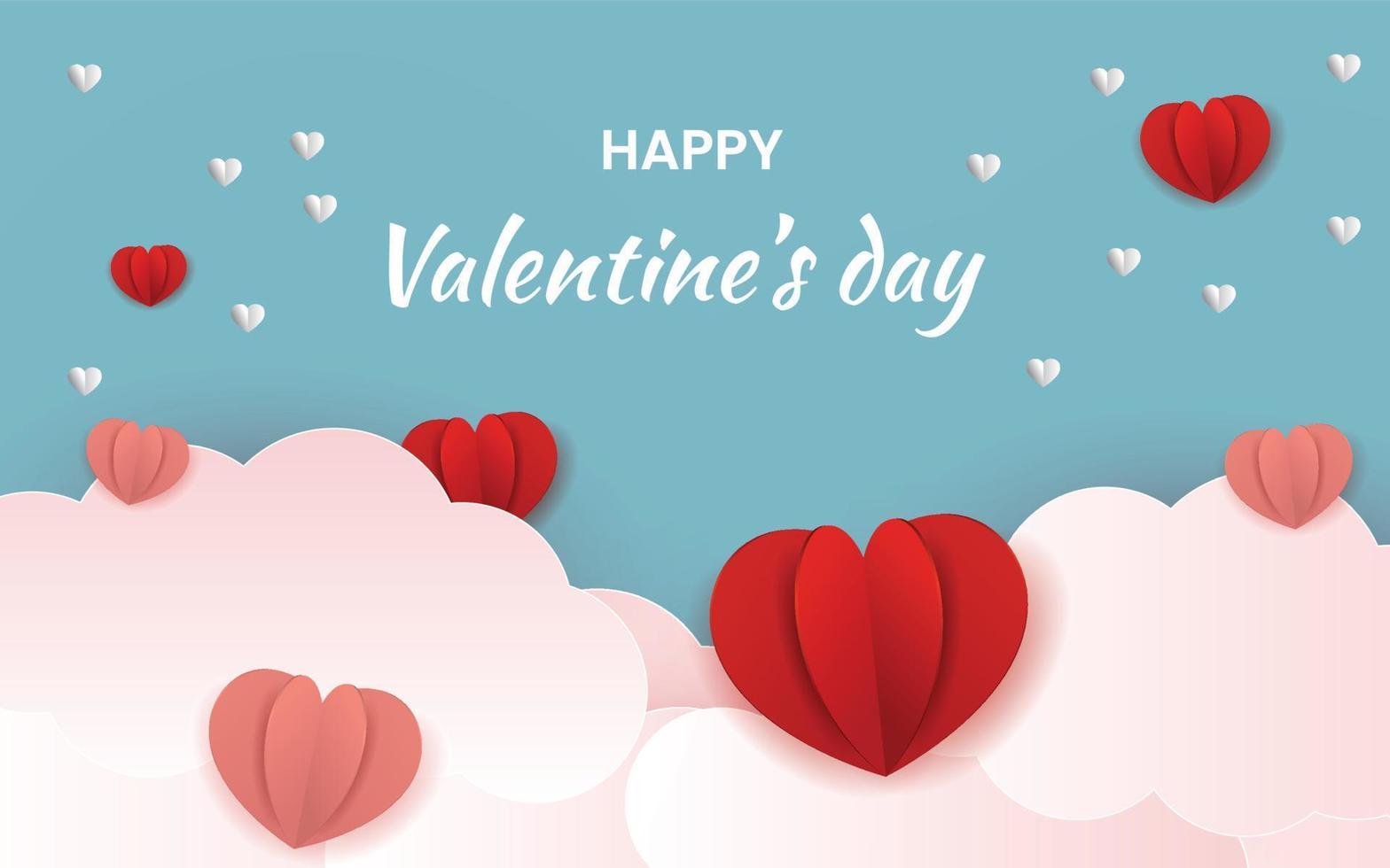 Happy valentines clouds with hearts celebration background vector