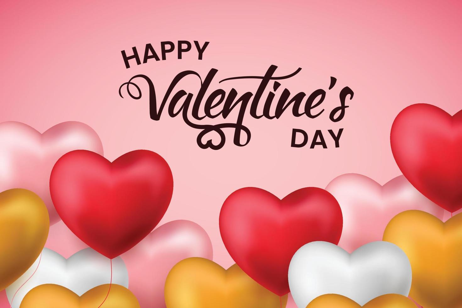 feliz día de san valentín fondo de celebración con corazón y texto dorado vector