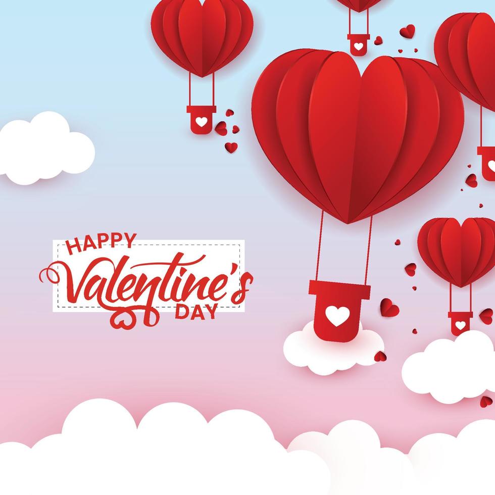 Happy valentines day balloons heart in the sky vector