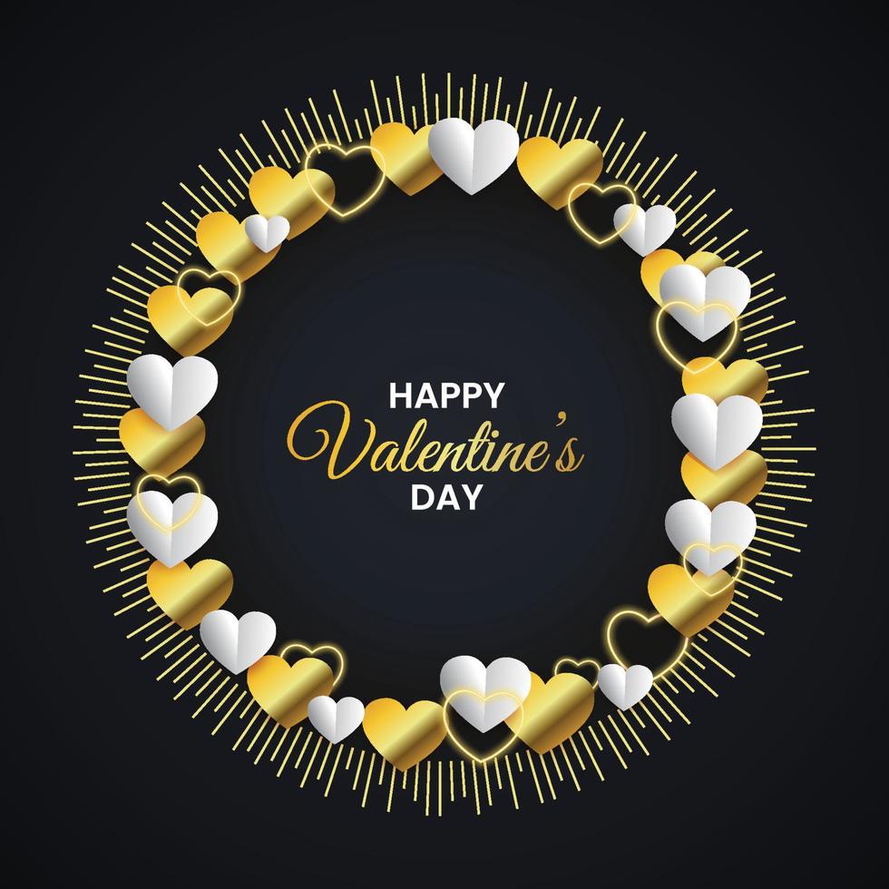Circular Black And Gold Valentine Day Shape Greeting Card vector