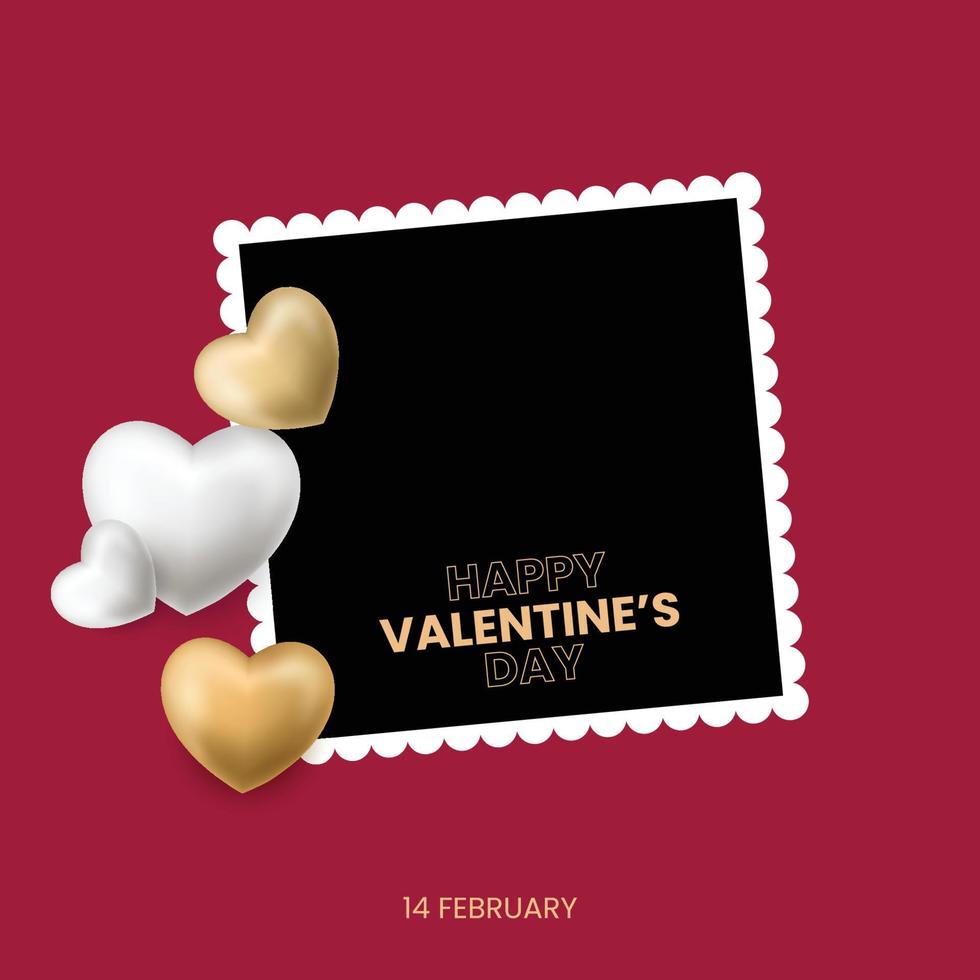 Valentines day cute white and gold hearts with photo frame vector
