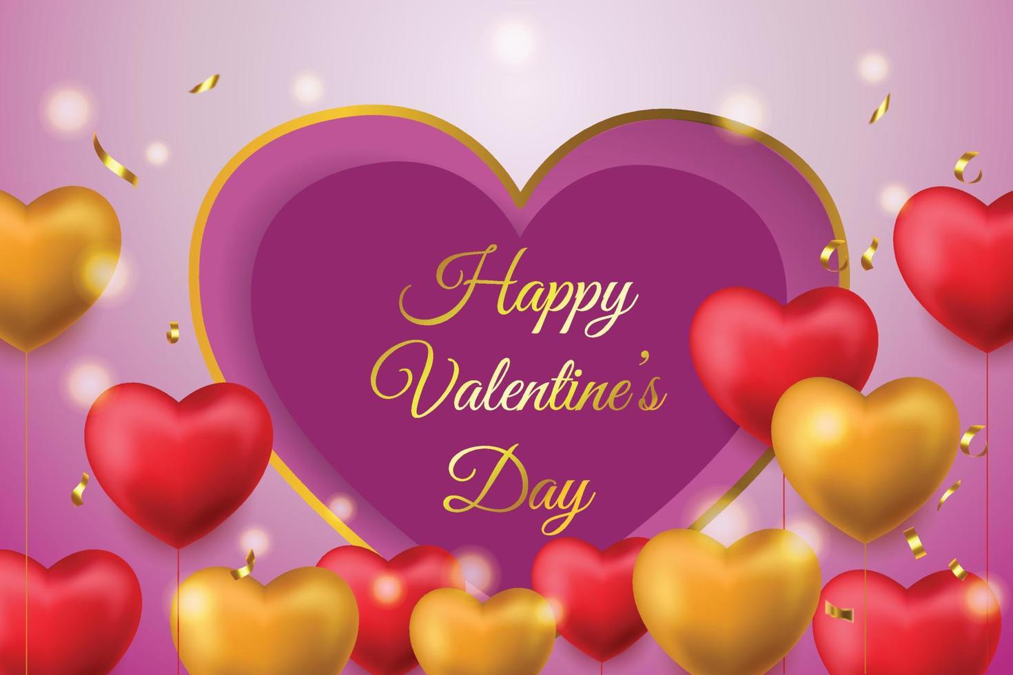 Flat golden heart with hearts valentines day background vector