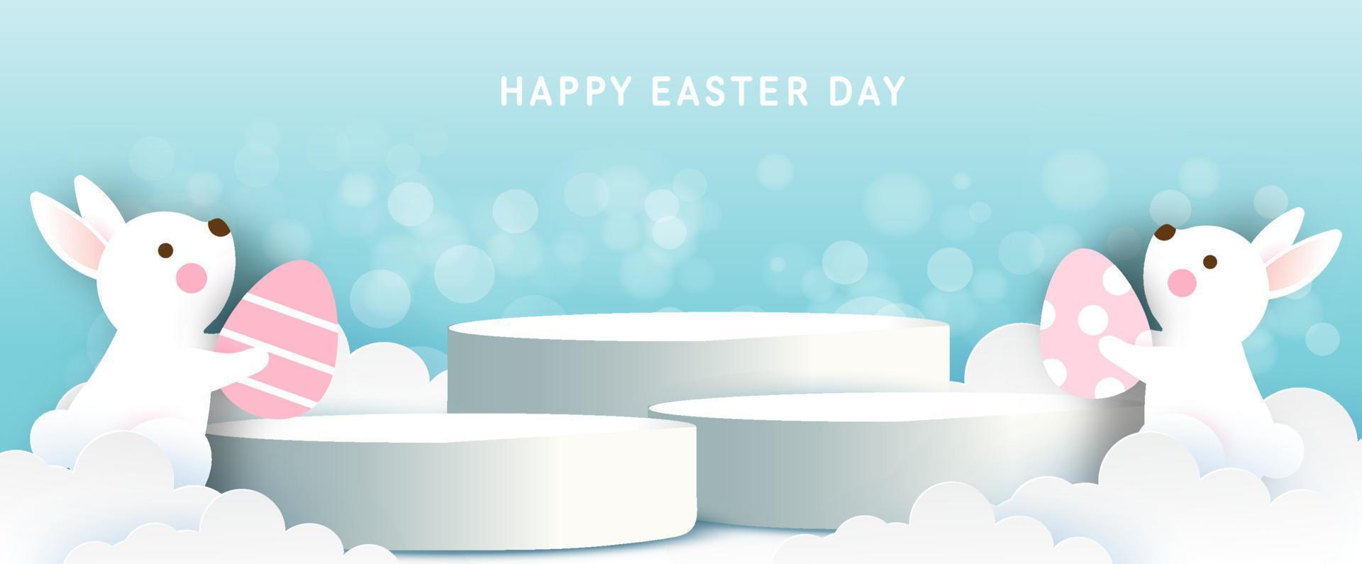 Easter day banner with 3d product podium in papercut style. vector