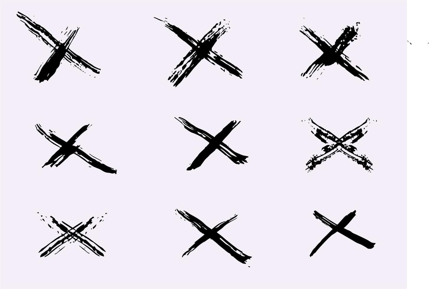 conjunto de vectores x marca negra. símbolo gráfico de signo de cruz. grunge x marca