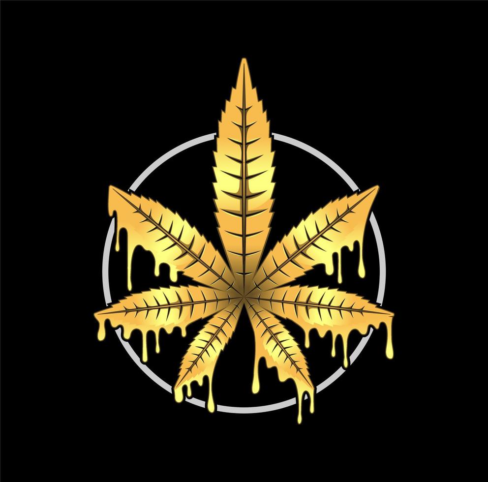 ilustración de diseño de hoja de marihuana de cannabis dorado vector