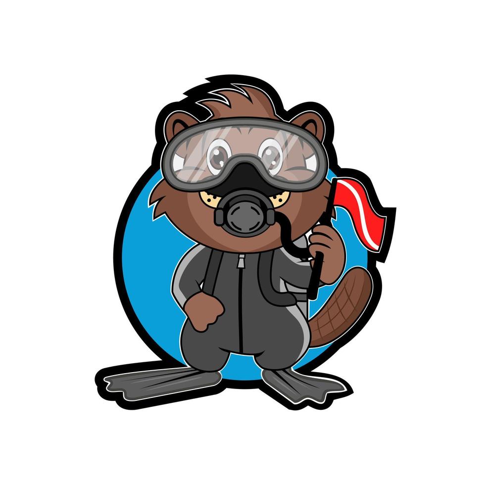 Beaver diver cartoon design illustration vector