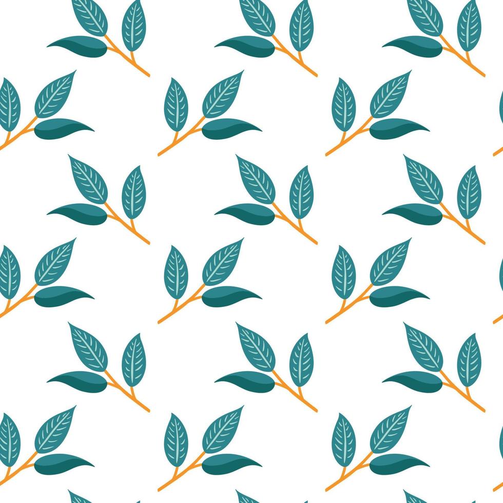 Botanical Seamless Pattern. Orange Tree Hand Drawn Twigs Texture. Leaf ornament. Doodle style floral background for wrapping paper, fabric, textile design and decoration, wallpaper vector