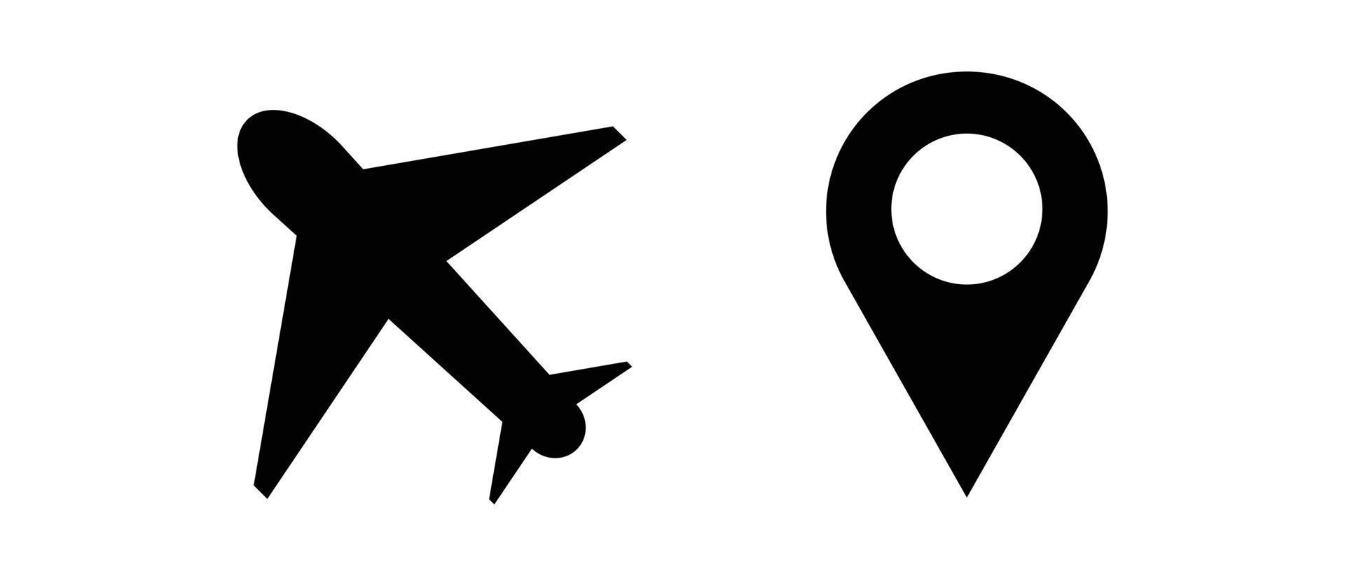 Silhouette icon of airplane and map pin. vector