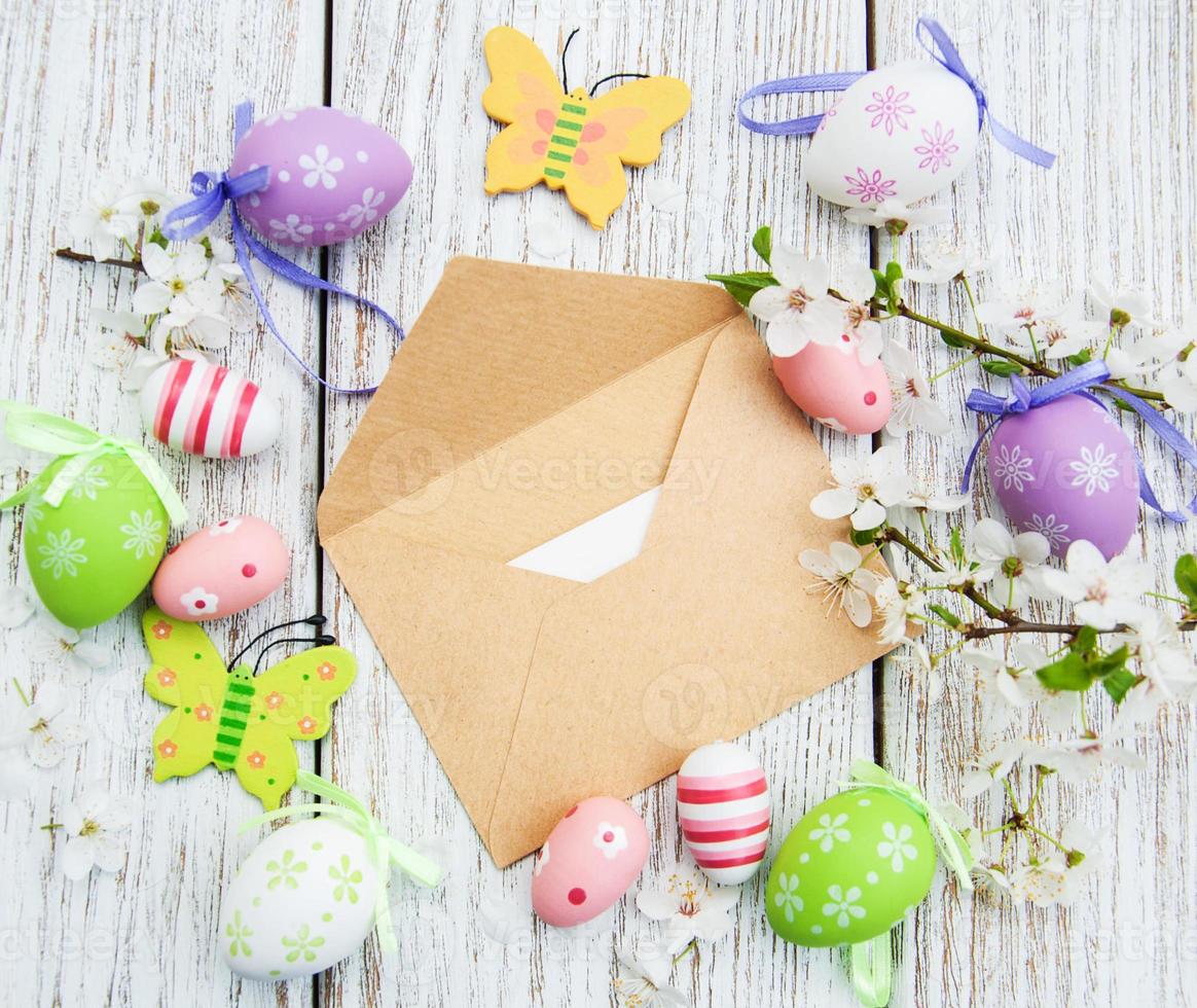 Easter eggs and greeting card photo