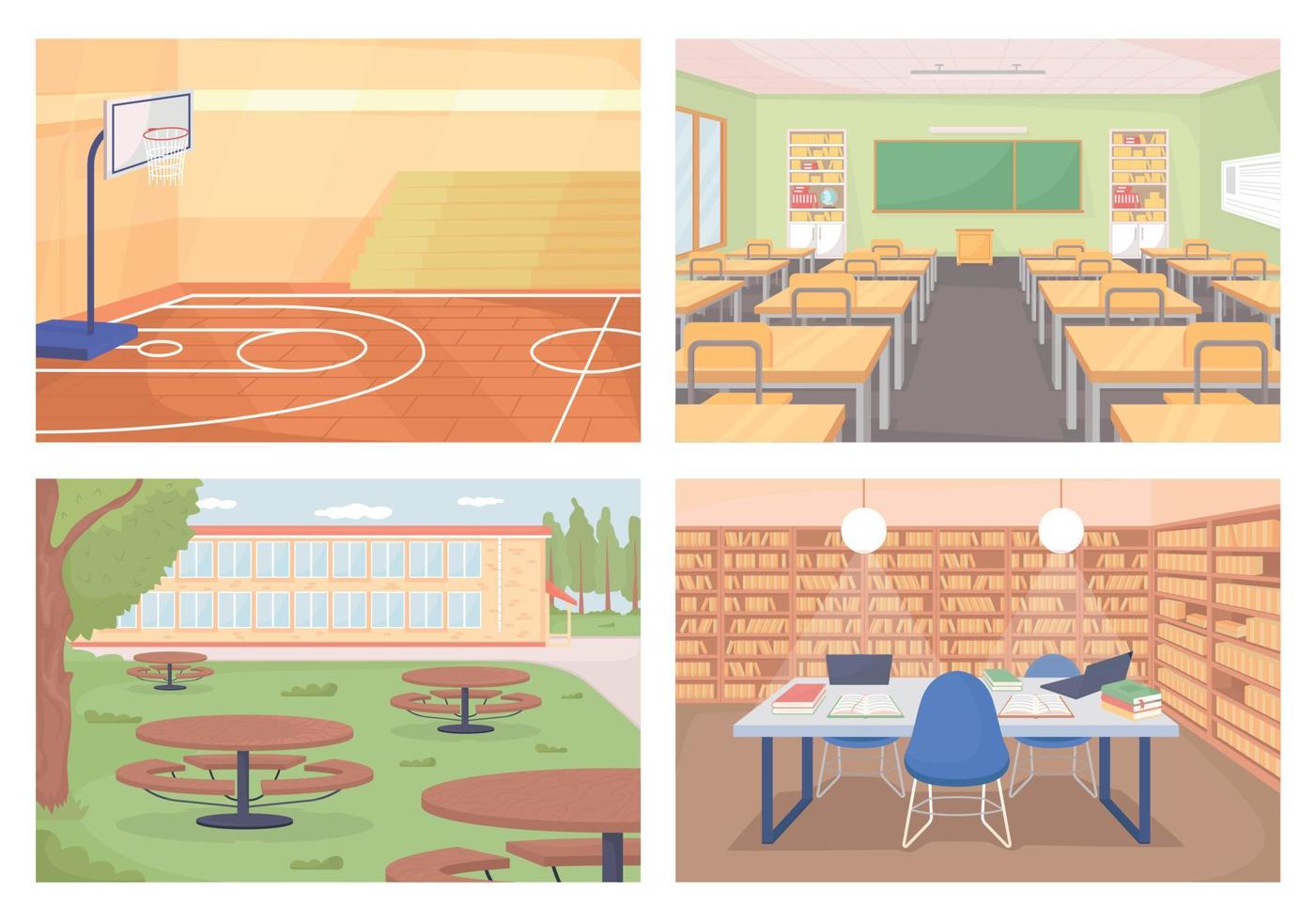 High school flat color vector illustration set