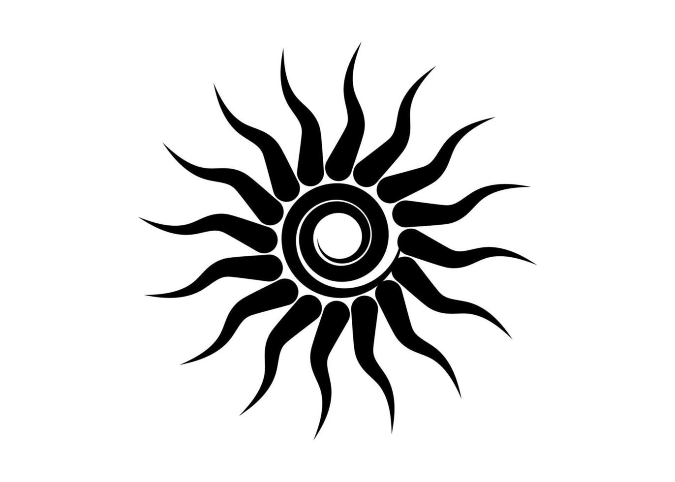 Black Tribal Sun Tattoo Sonnenrad Symbol, sun wheel sign. Summer icon. The ancient European esoteric element. Logo Graphic element spiral shape. Vector design isolated or white background