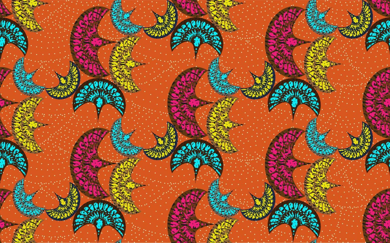 tela de impresión de cera africana, diseño sin costuras de adornos de superposición étnica, motivos de patrón de kitenge elementos florales. textura de vector, estilo de moda de ankara textil colorido afro. vestido cruzado pareo flores de boda vector