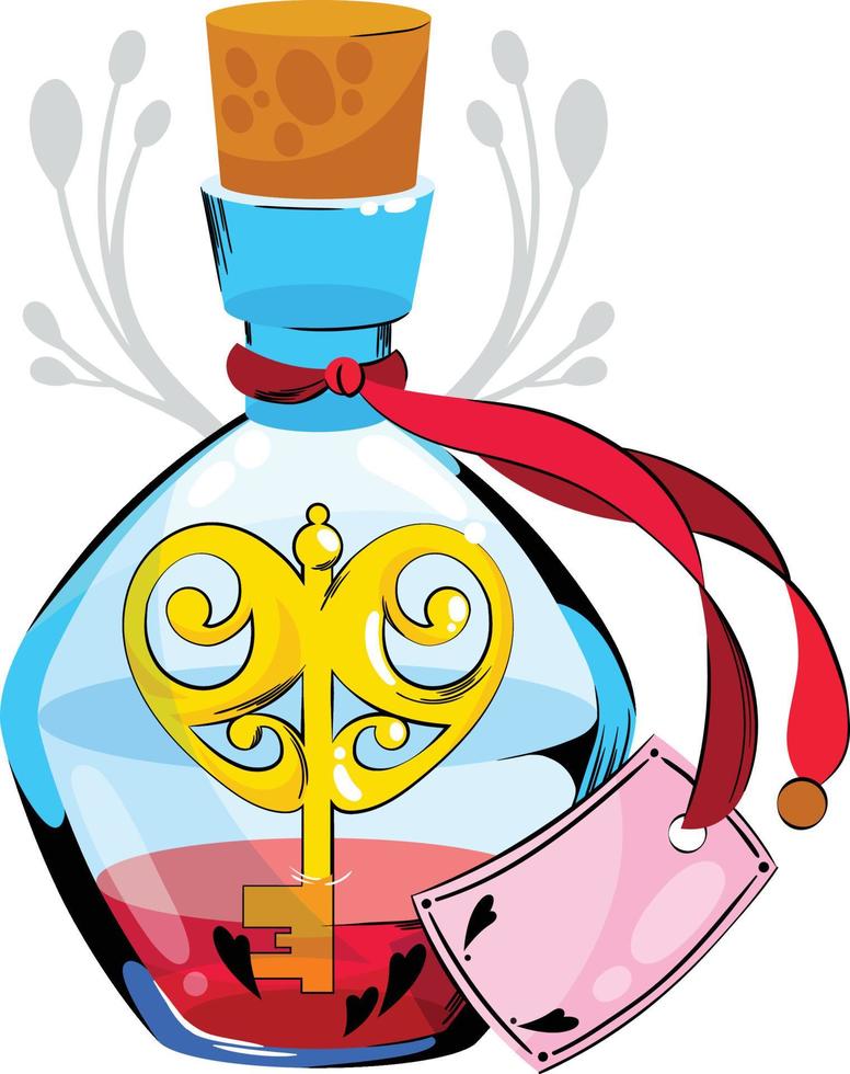 the key to the heart is in a wine bottle, which is tied with a ribbon with a nameplate vector