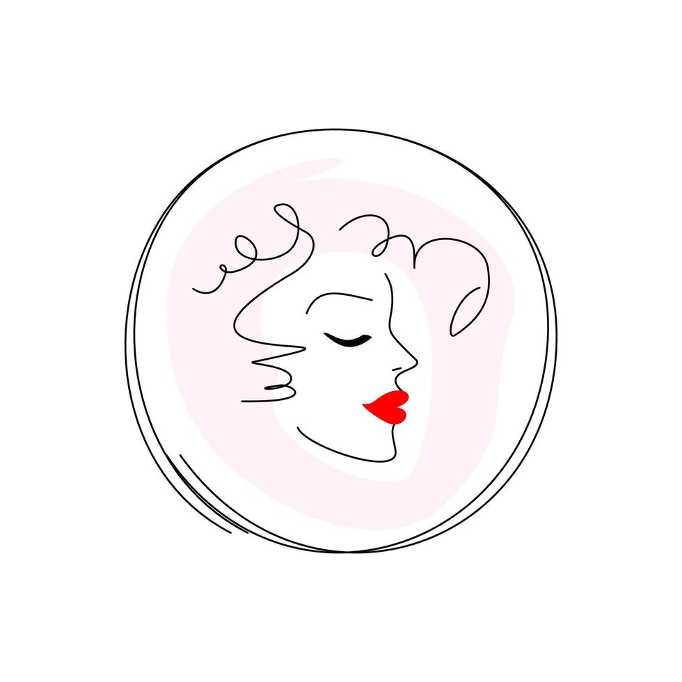 logotipo de cara de niña. salón de belleza y estilo. icono de maquillaje y peinado. cosmetología - ilustración vectorial aislado sobre fondo blanco vector