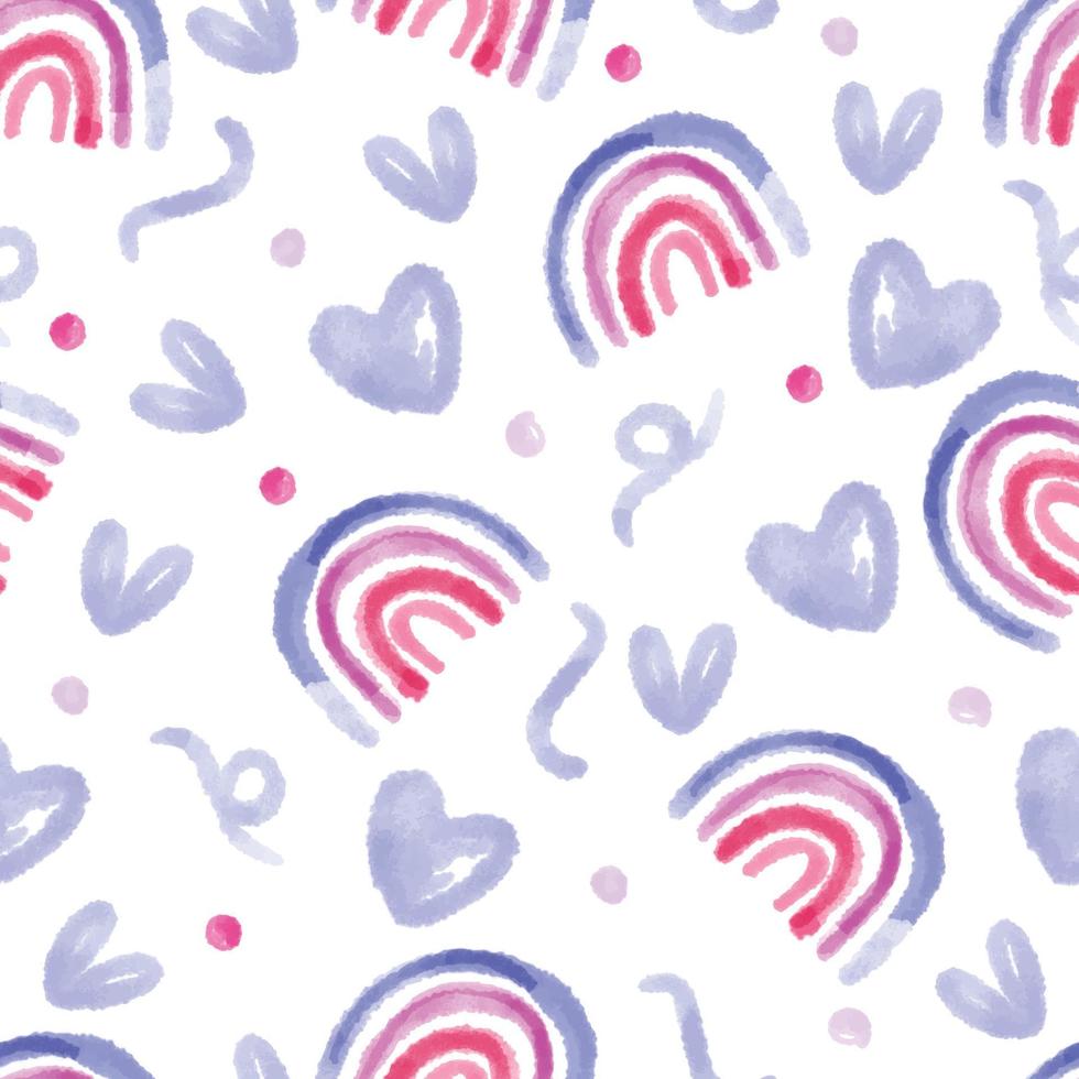 seamless doodle pattern background with hand draw rainbow and heart shape , kids pattern vector