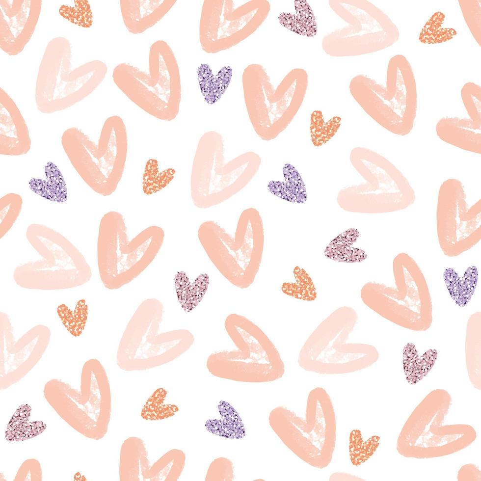seamless valentine day pattern background with doodle glitter and paint heart , valentine card vector