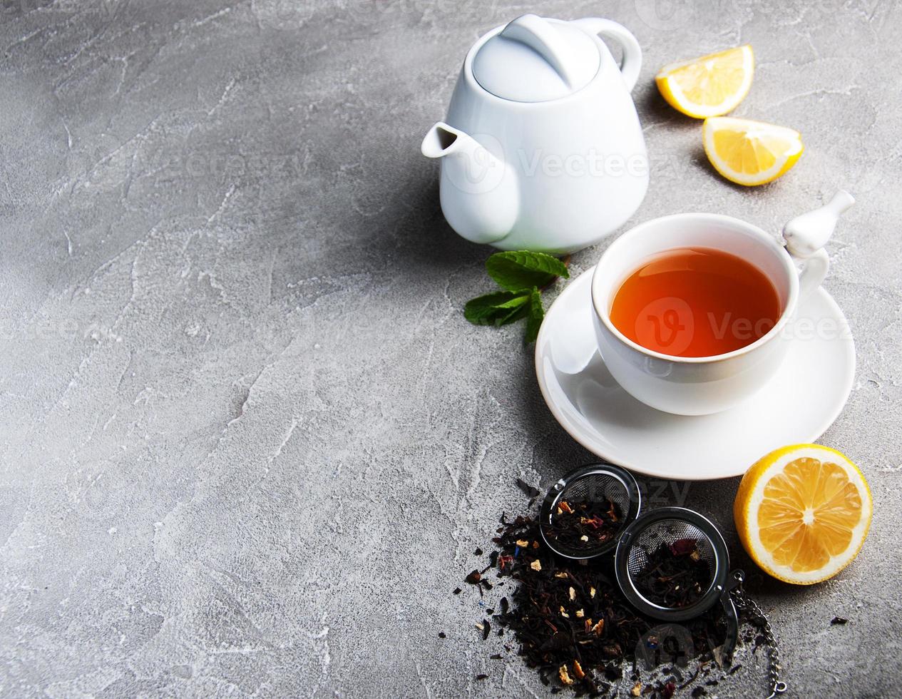 Tea with lemon and mint photo