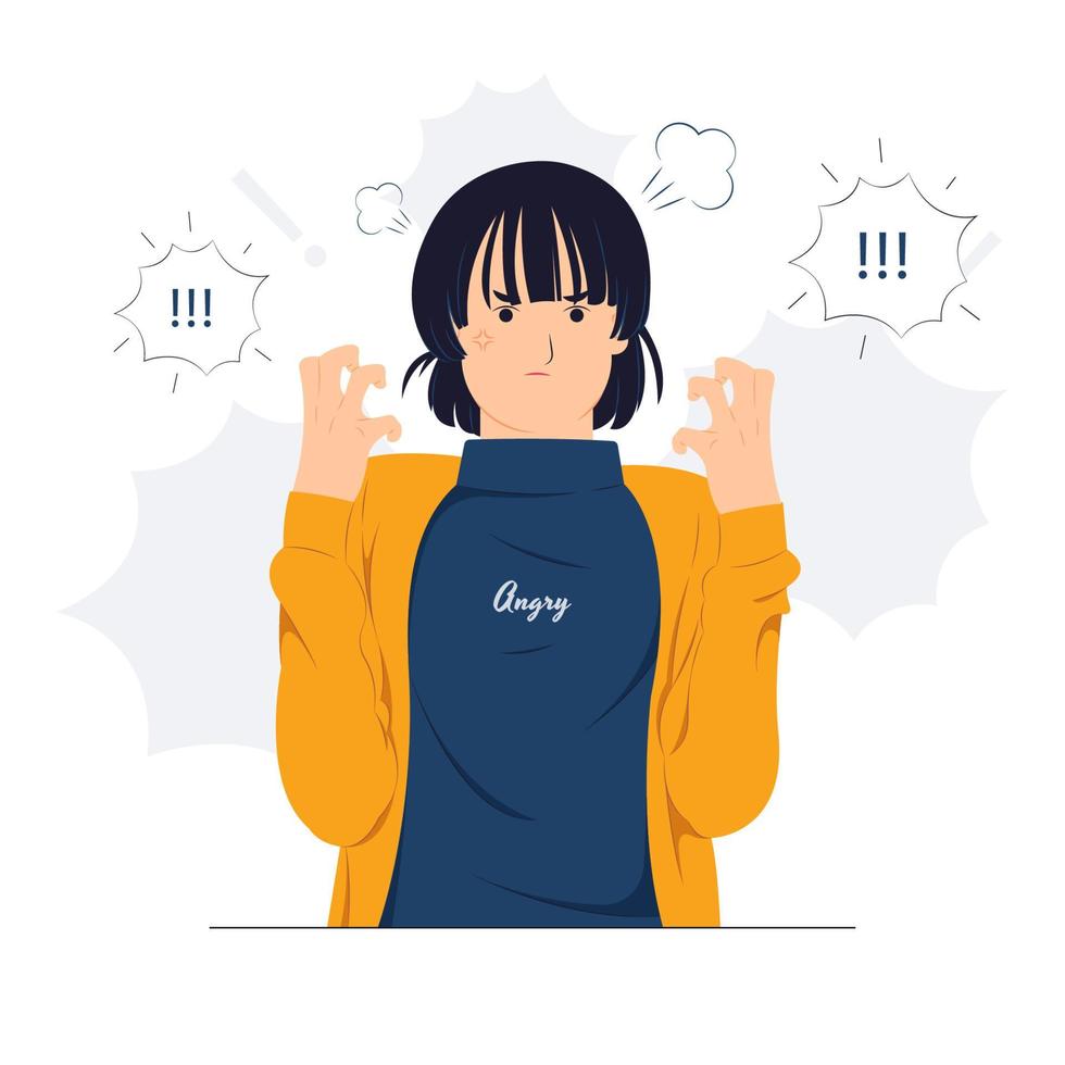 woman feeling angry with brain explosion stressed, shocked, surprise face, angry and frustrated. Fear and upset for mistake concept illustration vector
