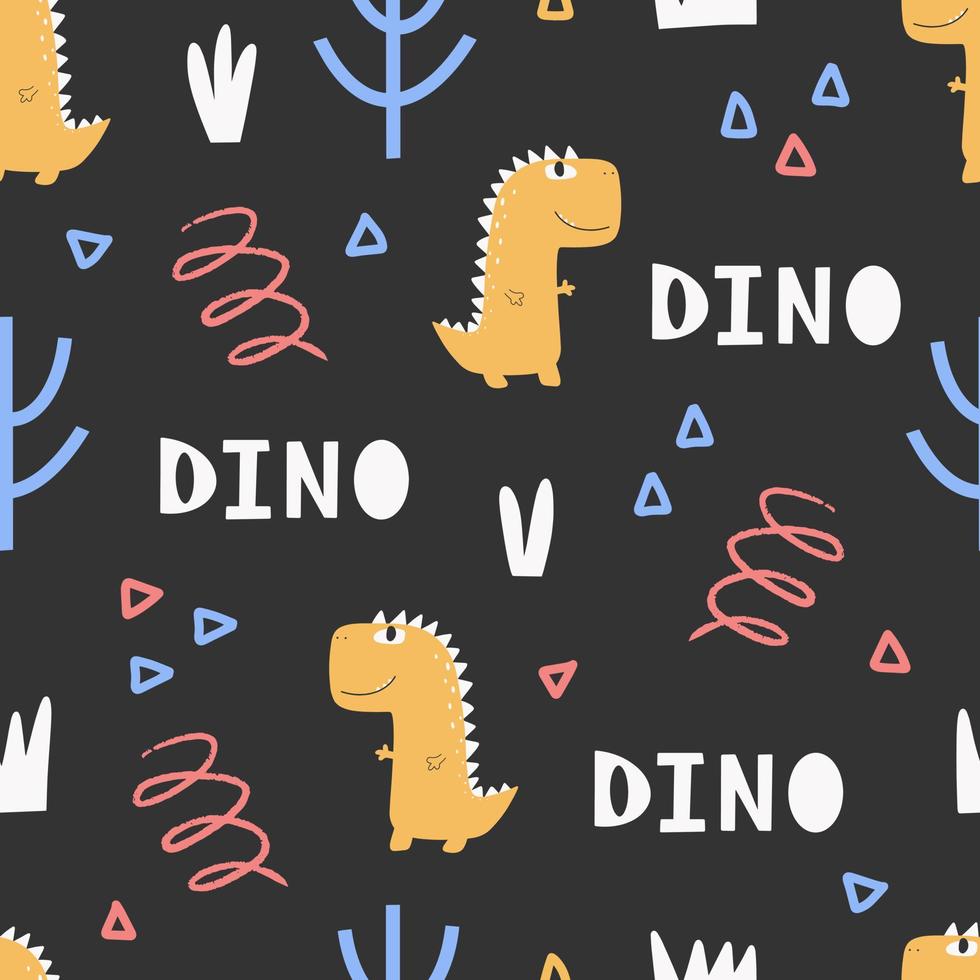 Dinosaurs Vector seamless pattern. Children's digital print in a funny cartoon style.