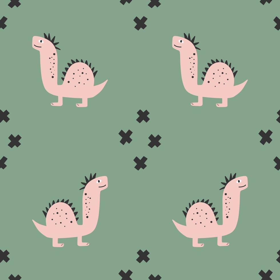 Dinosaurs Vector seamless pattern. Children's digital print in a funny cartoon style.