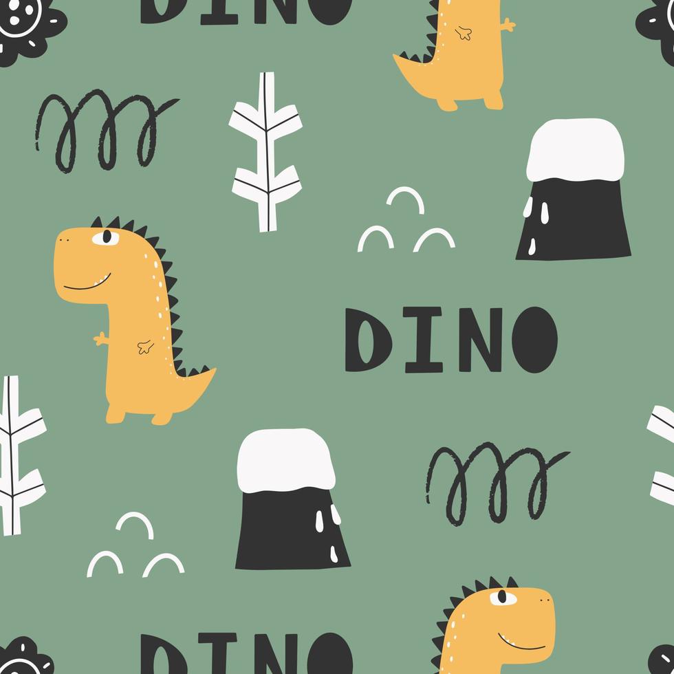 Dinosaurs Vector seamless pattern. Children's digital print in a funny cartoon style.