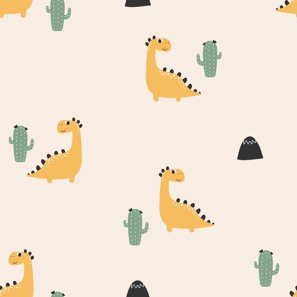 Dinosaurs Vector seamless pattern. Children's digital print in a funny cartoon style.
