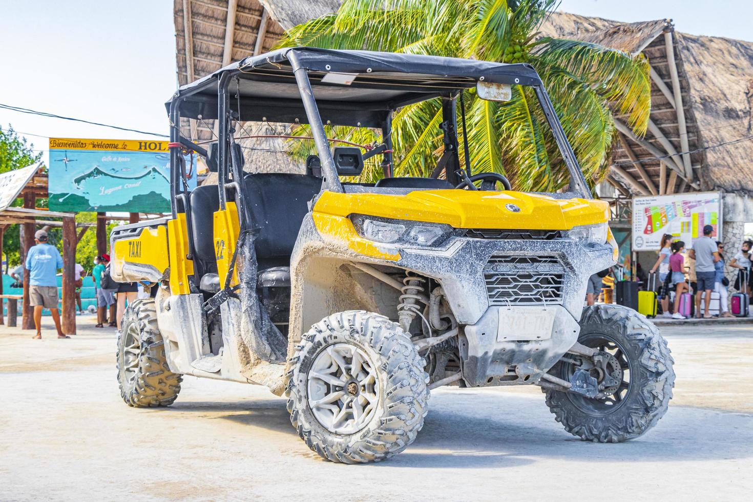 Holbox Mexico 21. December 2021 Buggy car taxi golf cart at pier village Holbox Mexico. photo