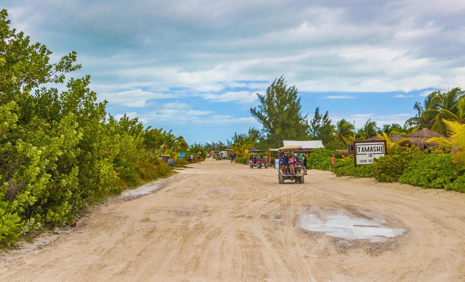 Holbox Mexico 22. December 2021 Sandy muddy road walking path and nature landscape Holbox Mexico. photo