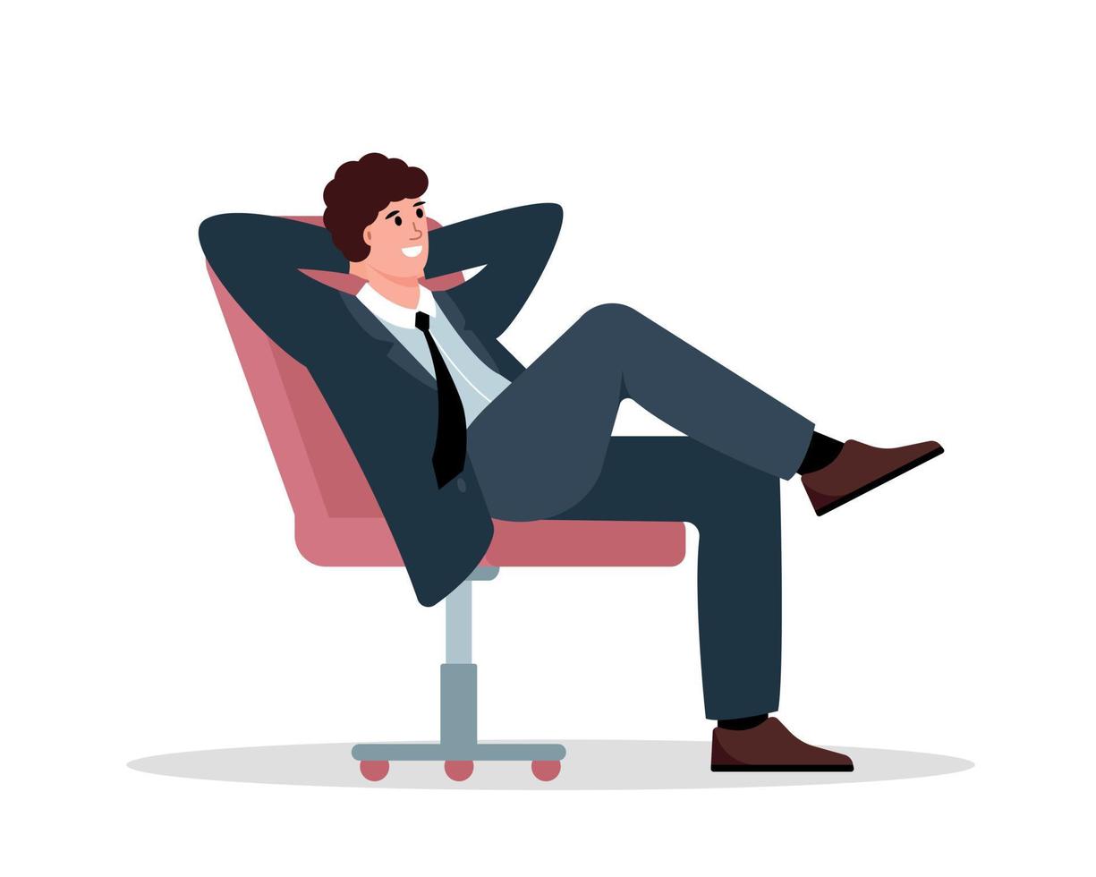 Relaxed businessman or student sitting in armchair and relax. vector