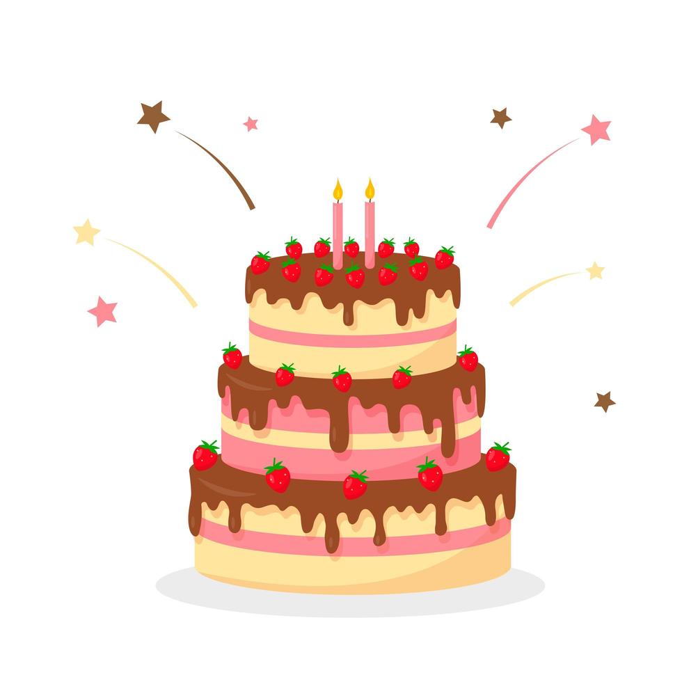 Birthday cake with strawberry and candles vector