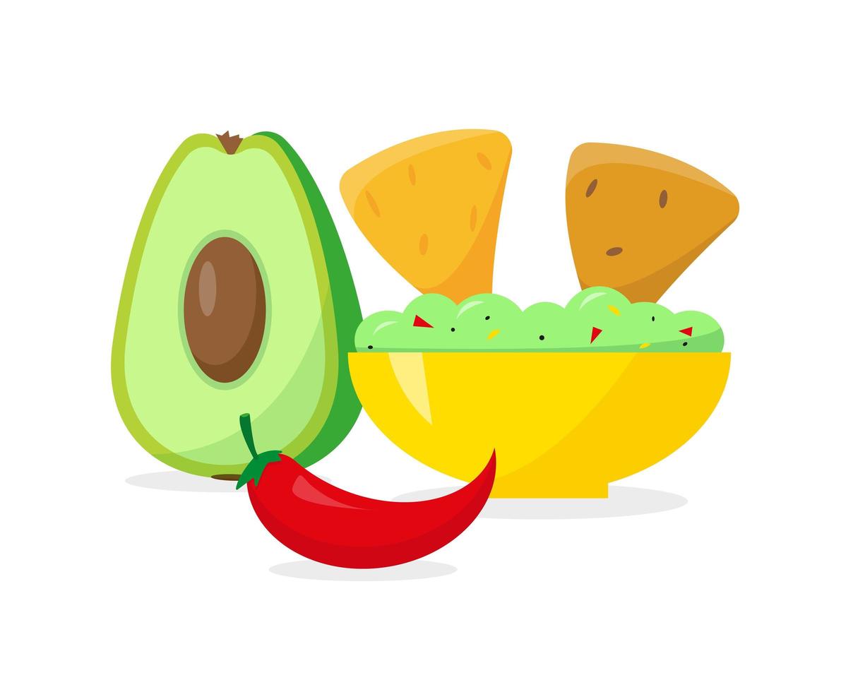 Plate with guacamole and nachos vector